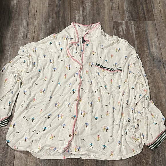 ANTHROPOLOGIE Briar Piped Pajama Set Ice Skaters Art Emily Isabella XL - Picture 5 of 7